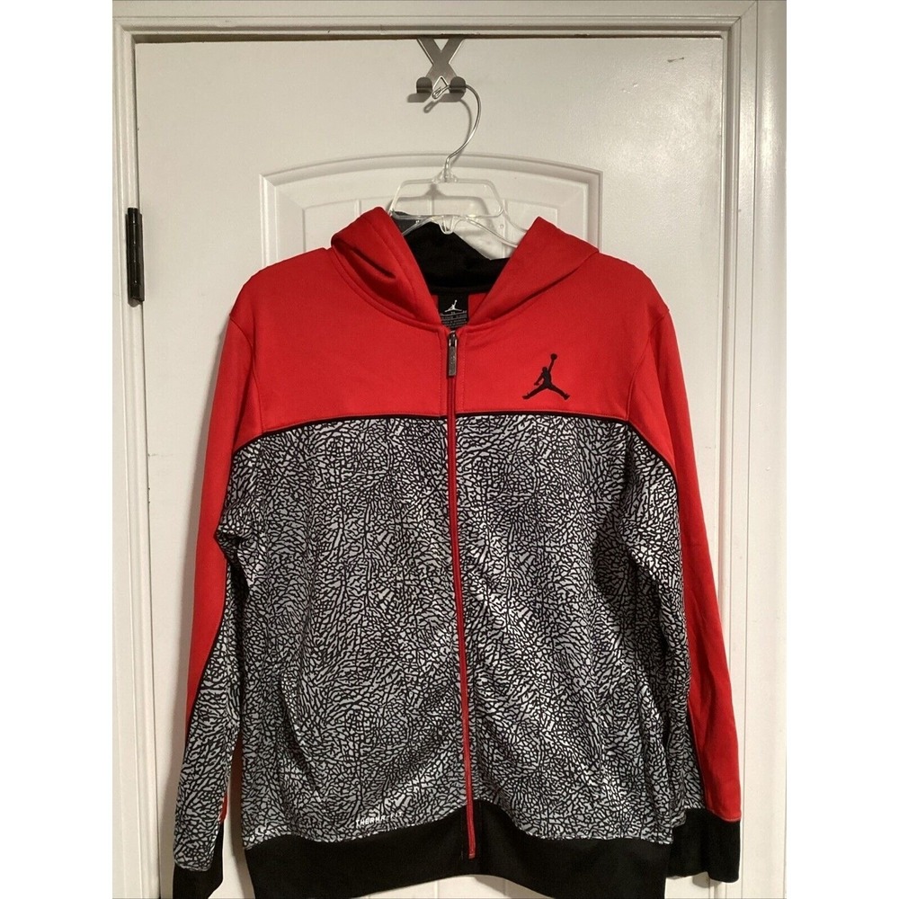 NIKE Jordan Elephant Print Red F/Z Fleece Hoodie Jacket Youth Boys Sz XL